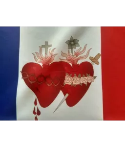 Drapeau bleu blanc rouge et les cœurs de Jésus et Marie