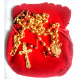 Chapelet plaqué or et perles de verre rouge et noir
