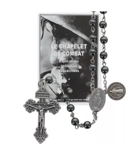 Le chapelet du combat en hématite avec Médaille miraculeuse et médaille de Saint Benoît - 1825.BE