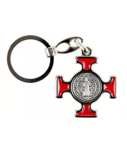 Porte-clés Croix de Saint Benoit émaillé rouge - 225RO