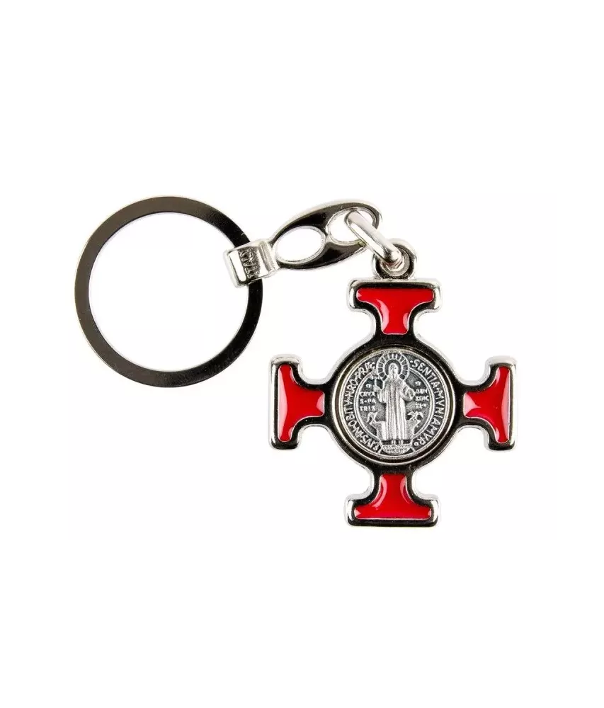 Porte-clés Croix de Saint Benoit émaillé rouge - 225RO