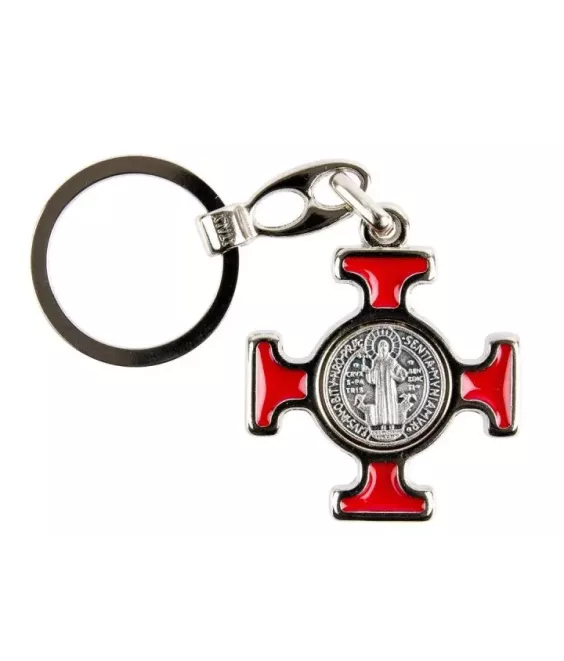 Porte-clés Croix de Saint Benoit émaillé rouge - 225RO