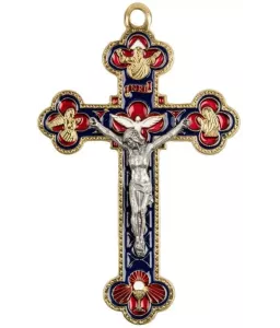 Croix baroque dorée et émaillée avec Christ - 2730-3