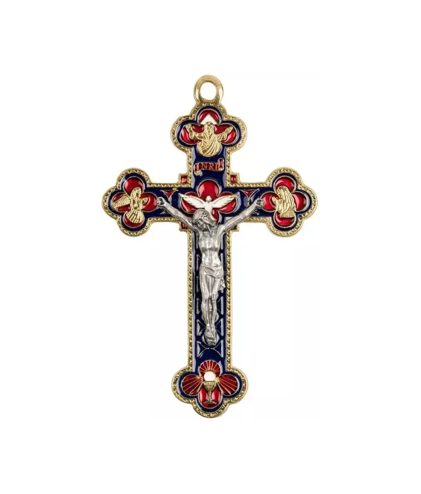 Croix baroque dorée et émaillée avec Christ - 2730-3