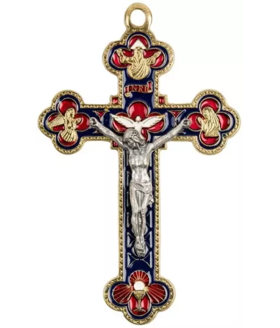 Croix baroque dorée et émaillée avec Christ - 2730-3