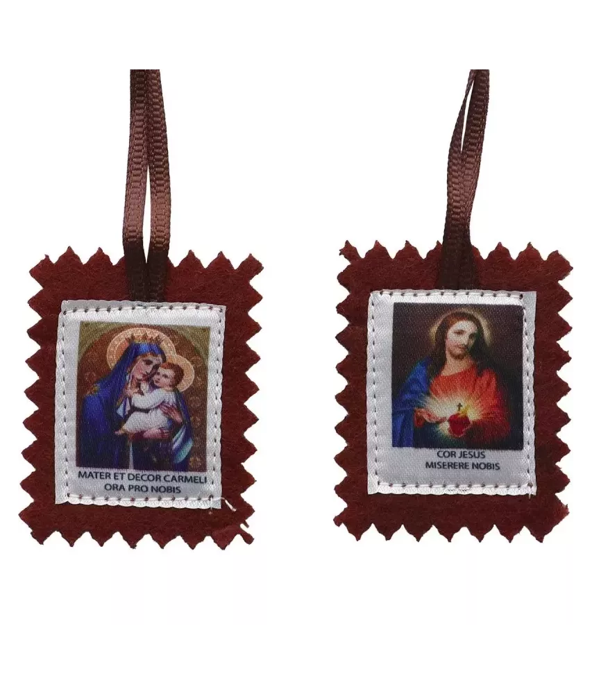 Scapulaire de Notre-Dame du Mont-Carmel - Cordon marron - 1606.H5